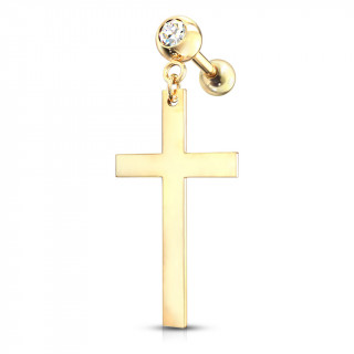 Piercing cartilage strass � pendentif croix latine - Dor�
