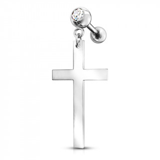 Piercing cartilage strass � pendentif croix latine - Inox