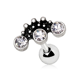 Piercing cartilage style ornemental � 3 strass