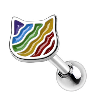 Piercing cartilage t�te de chat multicolore LGBT