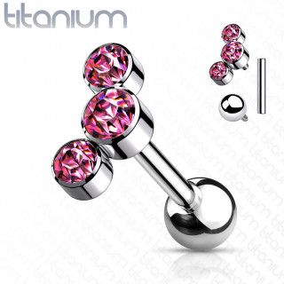 Piercing cartilage Titane G23 � trio de cristaux (filetage interne) - Rose