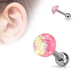 Piercing cartilage tragus helix � d�me d'opale rose paillet�