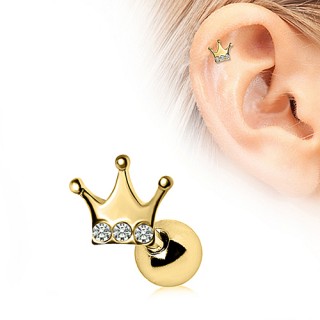 Piercing cartilage tragus h�lix dor� � couronne royale avec strass