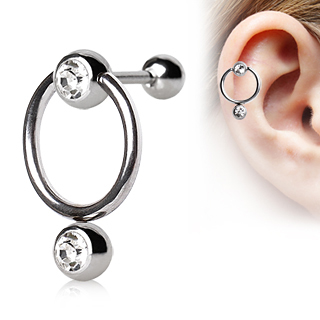 Piercing cartilage tragus h�lix en acier � boules serties et anneau
