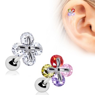Piercing cartilage tragus helix tr�fle � 4 feuilles avec strass