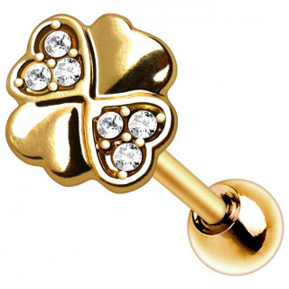 Piercing cartilage tr�fle dor� � strass (h�lix, flat...)