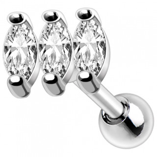Piercing cartilage trio de zirconiums taill�s en amande