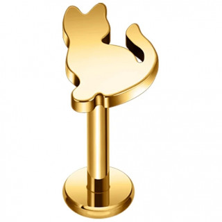 Piercing chat assis en Titane dor� � filetage interne (l�vre et oreille)