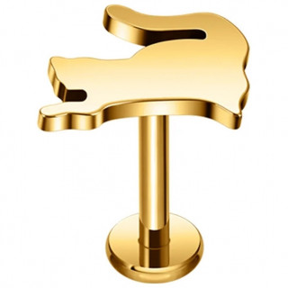 Piercing chat en train de jouer en Titane dor� (l�vre et oreille)