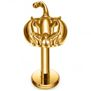 Piercing Citrouille effrayante en Titane dor� pour l�vre et oreille (� filetage interne)