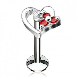 Piercing coeur � petite fleur strass (l�vre, cartilage) - Rouge