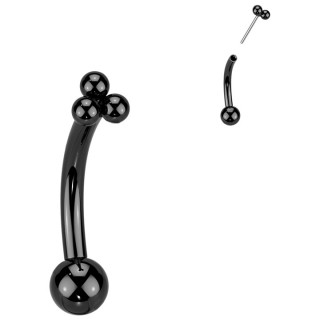 Piercing courb� en Titane noir � trio de perles style boh�me (fixation push-in)