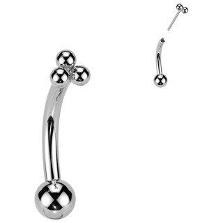 Piercing courb� en Titane � trio de perles style boh�me (fixation push-in)