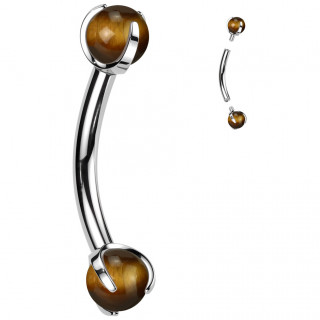 Piercing courb� Titane � perles d'Oeil de Tigre (arcade, rook...)