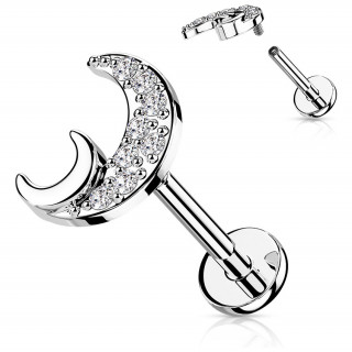 Piercing croissants de lune � tige labret filetage interne (l�vre, h�lix...) - Clair