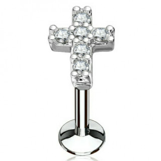 Piercing croix latine pav�e de strass (l�vre, cartilage)