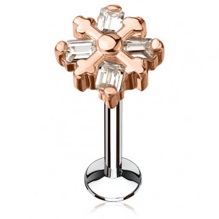 Piercing croix patt�e cuivr�e � rectangles strass (l�vre, cartilage)