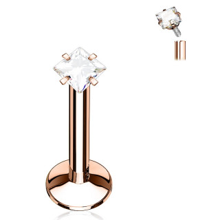 Piercing cuivr� � strass carr� et filetage interne (l�vre, cartilage...)