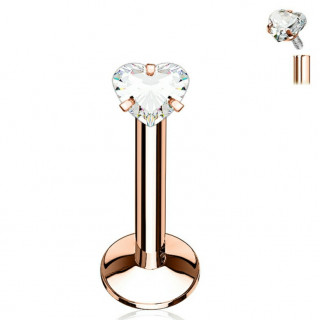 Piercing cuivr� � strass coeur et filetage interne (l�vre, cartilage...)