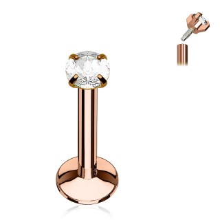 Piercing cuivr� � strass rond et filetage interne (l�vre, cartilage...)