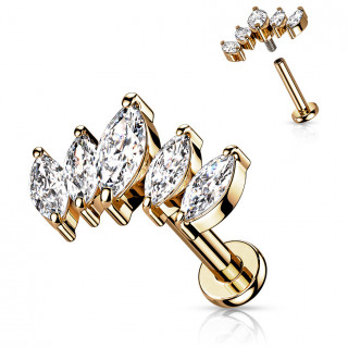 Piercing Cuivr� tige labret � �ventail de zirconiums en amandes (l�vre, h�lix...)