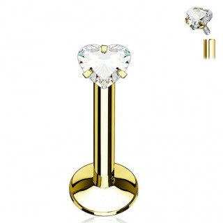 Piercing dor� � strass coeur et filetage interne (l�vre, cartilage...)