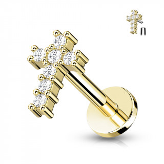 Piercing dor� croix pav�e de strass (l�vre, cartilage oreille...)