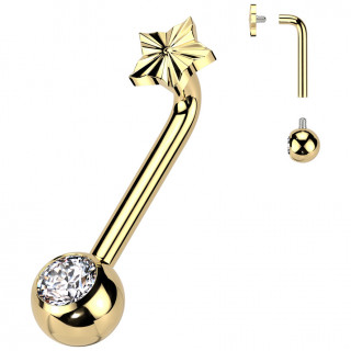 Piercing dor� Etoile et boule zirconium intime f�minin christina en Titane (ASTM F-136)
