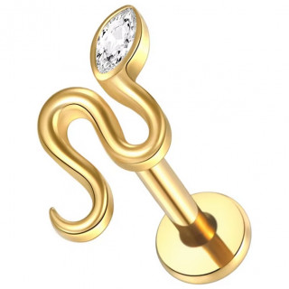 Piercing dor� Serpent �l�gant serti en Titane dor� pour l�vre et oreille (� filetage interne)
