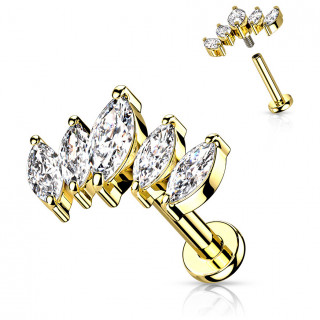 Piercing Dor� tige labret � �ventail de zirconiums en amandes (l�vre, h�lix...)