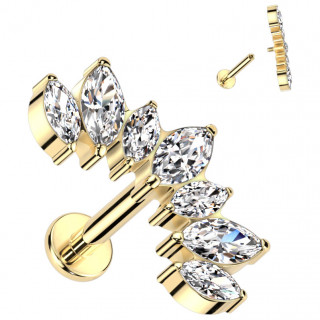 Piercing dor� Titane � tige labret et arc de zirconiums en amandes (h�lix, lobe, l�vre...)