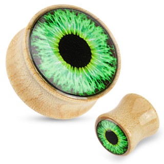 Piercing �carteur en bois type plug avec oeil vert