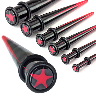 Piercing �carteur noir avec �toile rouge type tapers