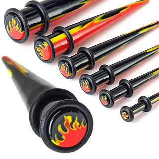 Piercing �carteur noir � flamming rouge et jaune type tapers