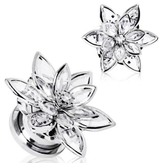 Piercing �carteur plug en acier � fleur de cristal