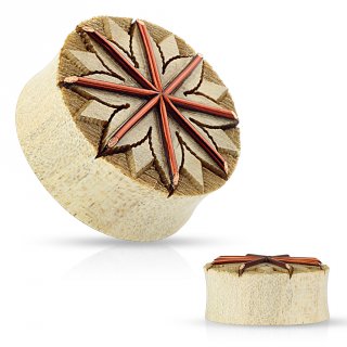 Piercing �carteur plug en bois de crocodile � fleur de Lotus grav�e