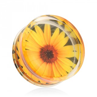 Piercing �carteur plug transparent avec fleur de tournesol