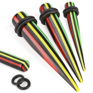 Piercing �carteur stri� noir, rouge, jaune, vert type tapers