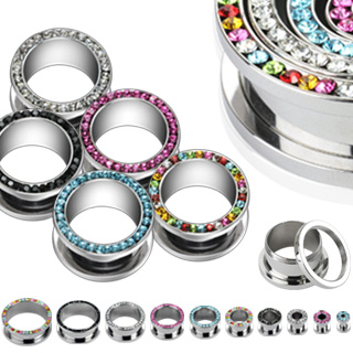 Piercing �carteur tunnel acier d�vissable � strass