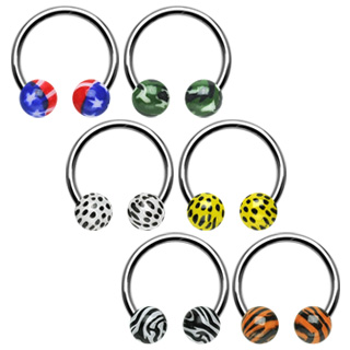 Piercing fer � cheval � boules avec motifs