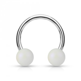 Piercing fer � cheval � perles blanc mat