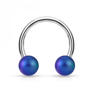 Piercing fer � cheval � perles bleu mat
