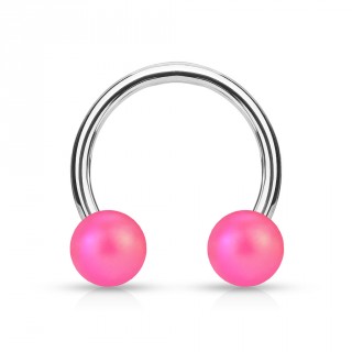 Piercing fer � cheval � perles rose mat