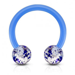 Piercing fer � cheval bioflex bleu � boules acrylique paillet�es