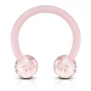 Piercing fer � cheval bioflex rose � boules acrylique paillet�es