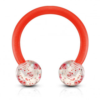 Piercing fer � cheval bioflex rouge � boules acrylique paillet�es