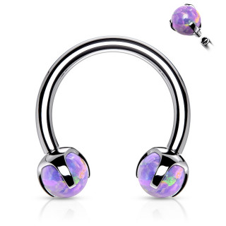 Piercing fer � cheval en acier � perles d'opale violettes (filetage interne)