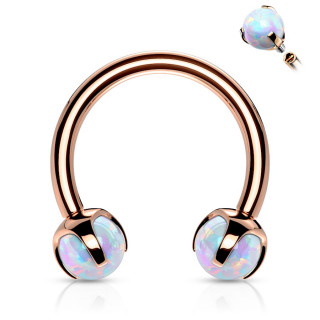 Piercing fer � cheval en acier cuivr� � perles d'opale (filetage interne)