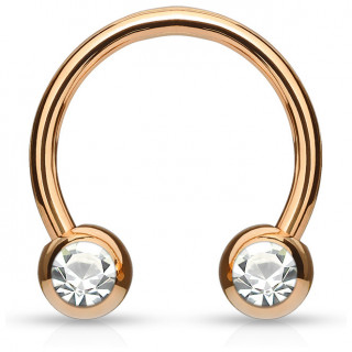 Piercing fer � cheval en acier cuivr� serti deux strass blancs