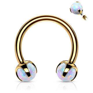 Piercing fer � cheval en acier dor� � perles d'opale (filetage interne)